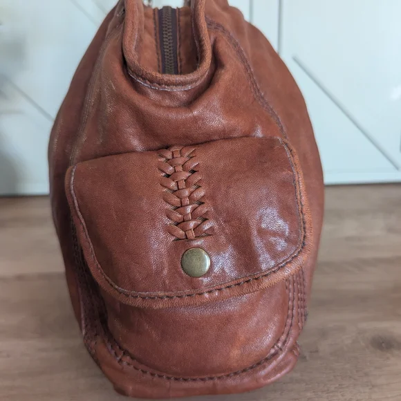 Lucky Brand Brown Leather Shoulder Bag with Woven Center - Picture 8 of 15